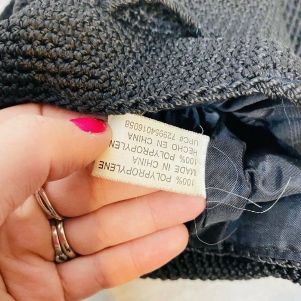 Vintage Black Drawstring Backpack Lack Woven Braid - image 7